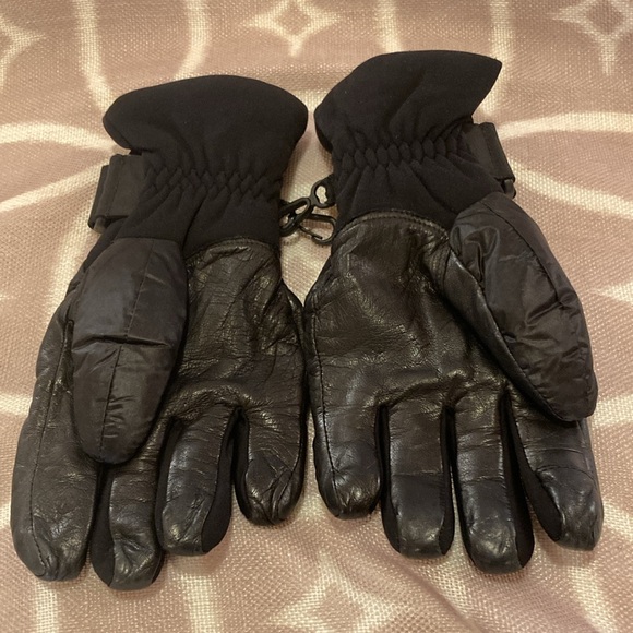 MONCLER AUTHENTIC Women's Black Leather Puffer Quilted Grenoble Gloves Size M - Picture 9 of 16